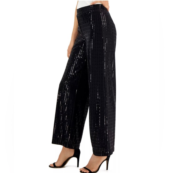 Anne Klein women’s linear shine pull on wide leg pants - Picture 3 of 5